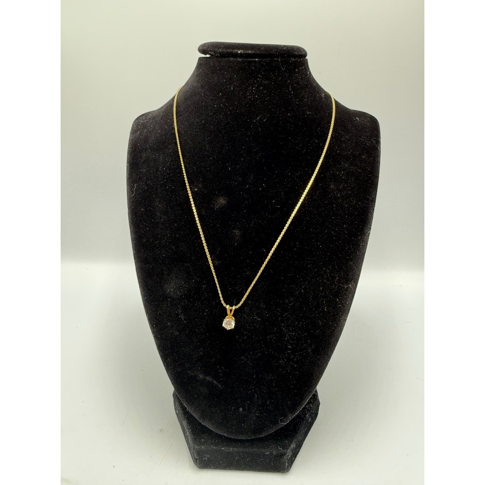 Gold Tone Solitaire Round Clear Stone Pendant Necklace 20 Inch‎ Serpentine Chain